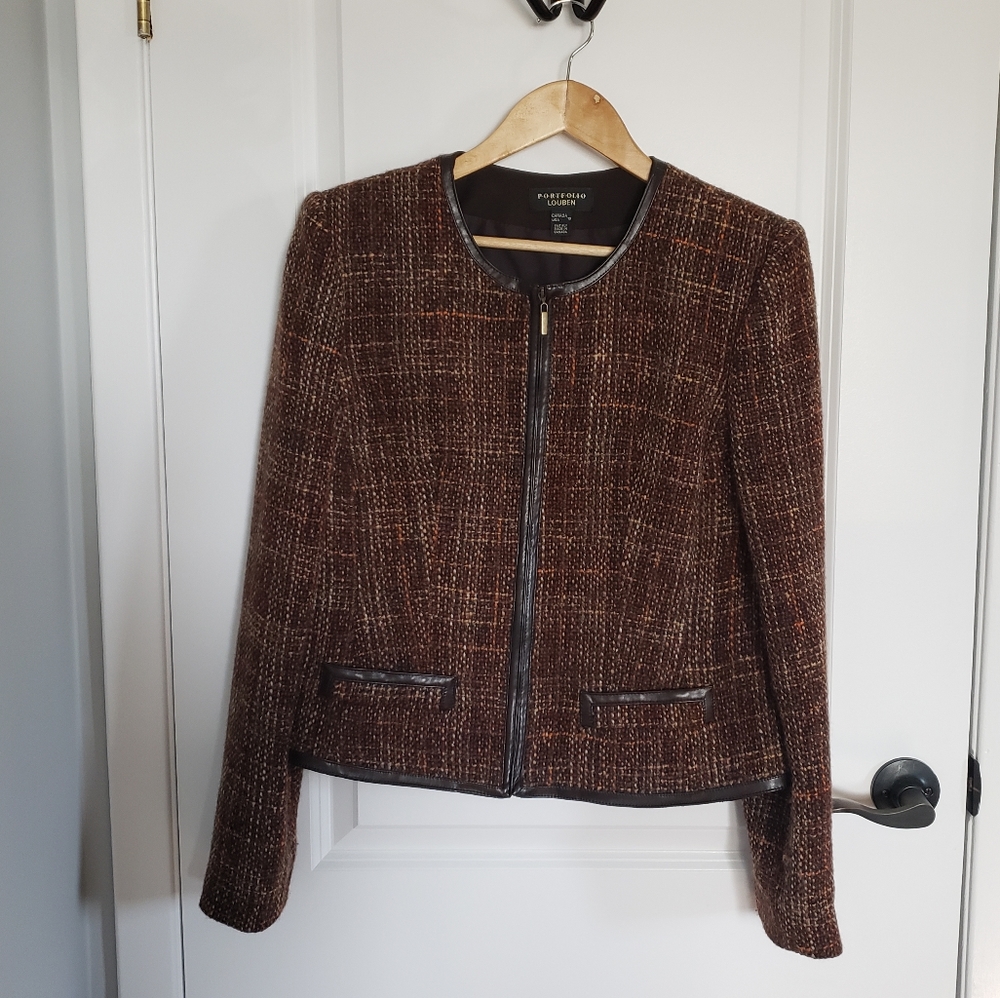 VINTAGE PORTFOLIO LOUBEN Brown Tweed Wool Blazer Jacket - Picture 3 of 7
